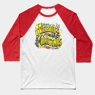 Vintage Style Merry Christmas Holiday Greeting Vector Art Baseball T-Shirt